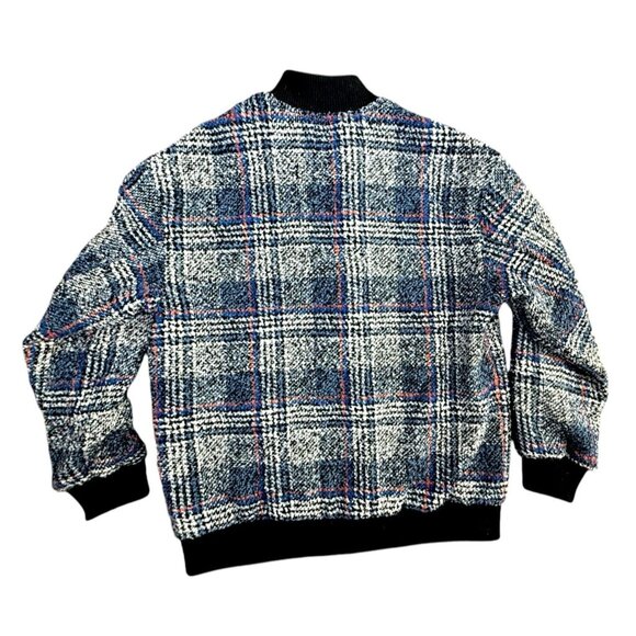 Avec Les Filles Womens Plaid Tweed Bomber Jacket XS Wool Blend Blue/Gray NWT - Picture 2 of 8